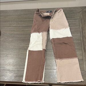 Hollister Women's Patchwork Straight Leg Jeans - Brown and Cream